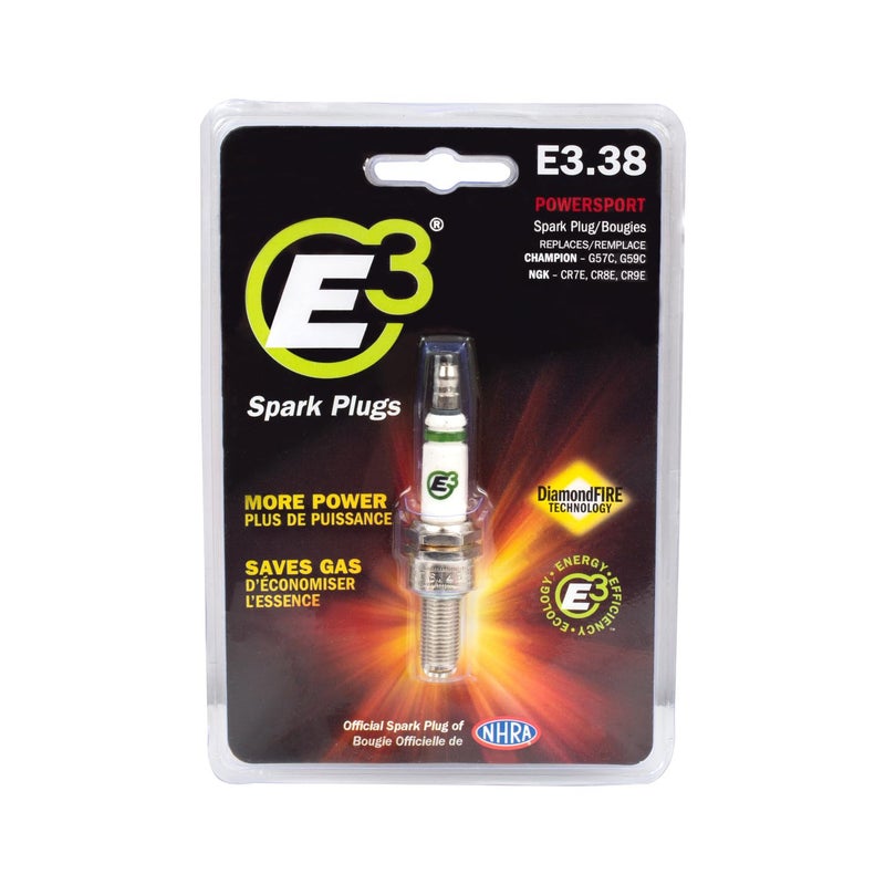 E3 Spark Plugs E3.38 Premium Powersports Spark Plug with DiamondFIRE Technology, 10mm, 0.750â€ Reach, Gasket Seat, For Honda, Suzuki, Yamaha, and Other High RPM Engines, Pack of 1 - Image 3